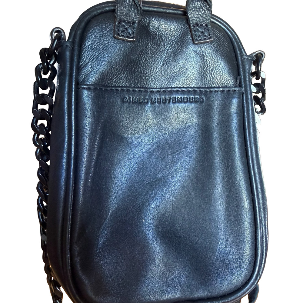 Aimee Kestenberg Black Small Leather Chain Crossbody Shoulder Bag Purse Handbag - Picture 10 of 14
